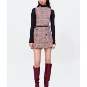 Zara Basic Tweed Faux Wrap Jumpsuit Romper Pink Size M